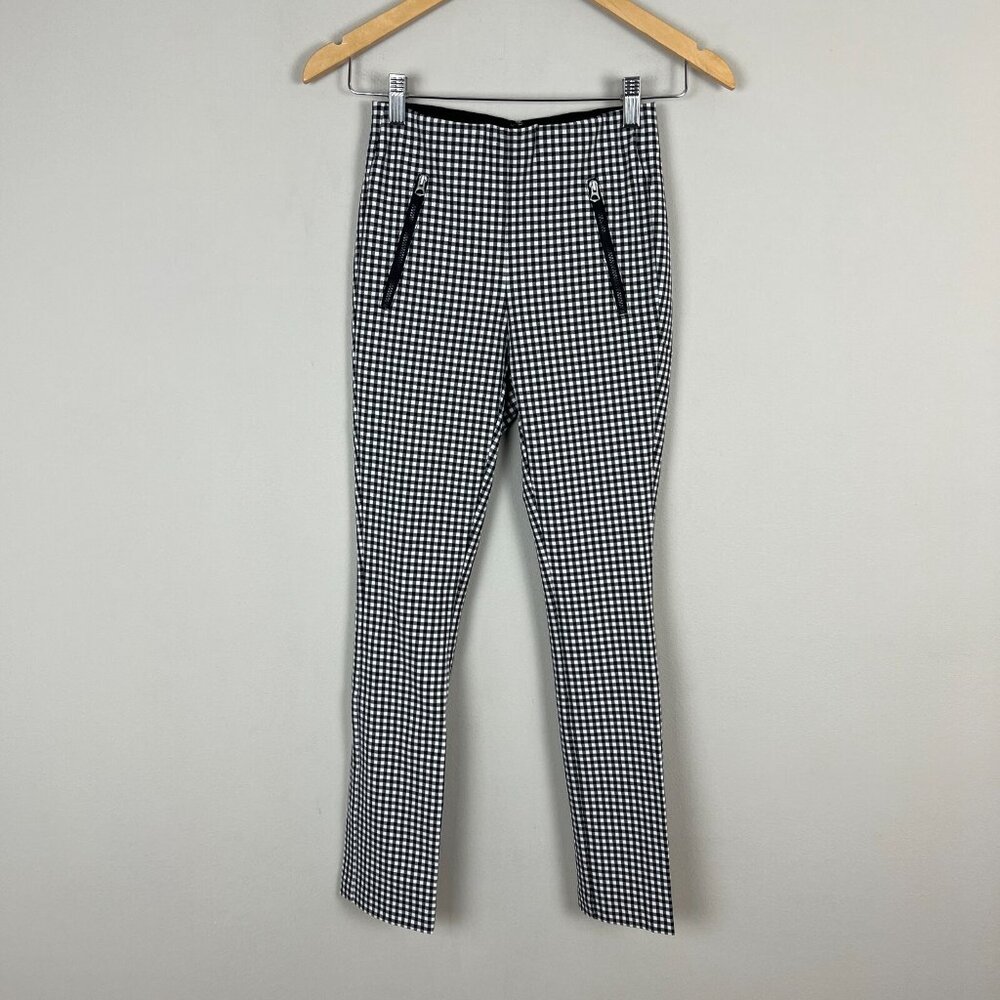 Rag & Bone Pants Womens 00 Black White Check Edgy Skinny Back Zip Stretch Ankle